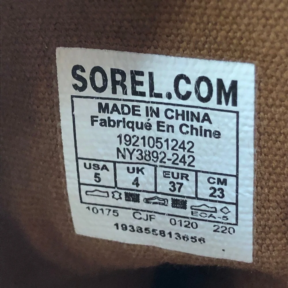 Sorel Lexie Wedge Booties Ankle Boots Suede Leather Brown Stars Girls Size 5